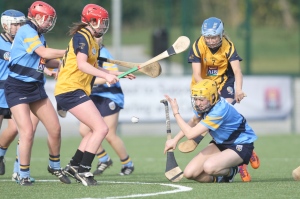 Niamh Leahy UCD (R) going in action against Eve Marie Elliot (R) during the Ashbourne Shield Final DCU v UCD at DCU 15.02.15 Picture Credit :Martina McGilloway ilivephotos